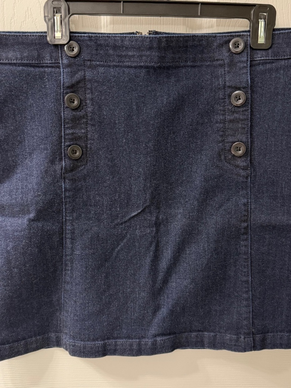 LOFT Navy Stretch Denim Sailor Button Mini Skirt Size 14